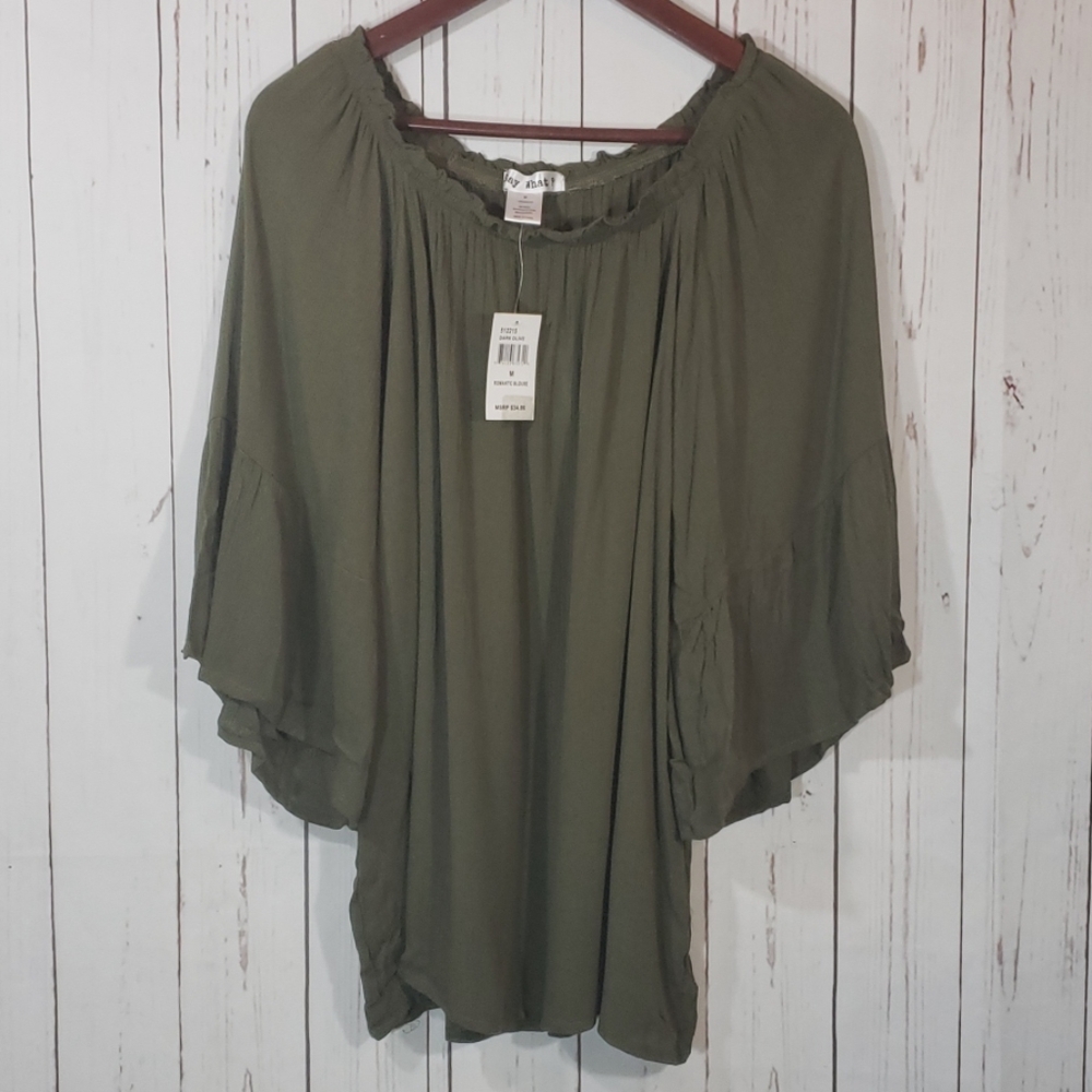 Say What New York Dark Olive flare sleeve blouse M